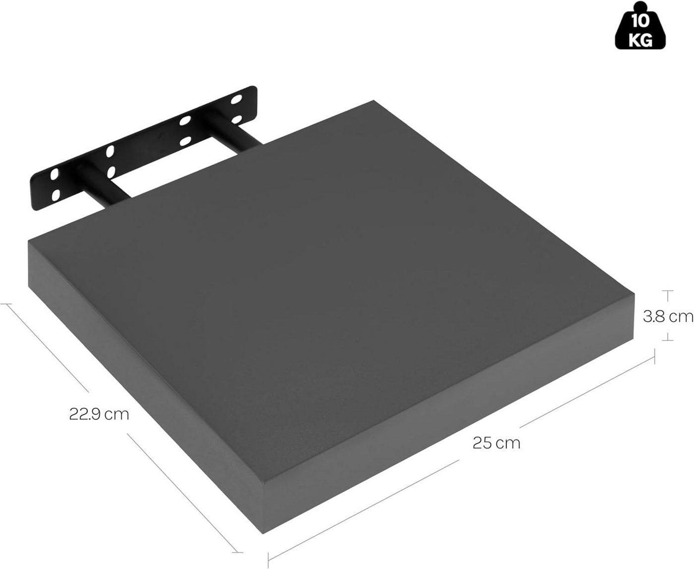 Woltu 1x Wandregal, Schweberegal Mdf Schweberegal, Freischwebendes Regal, Für Büro Wohnzimmer Schlafzimmer Küche, 25x22.9x3.8 Cm, Dunkelgrau