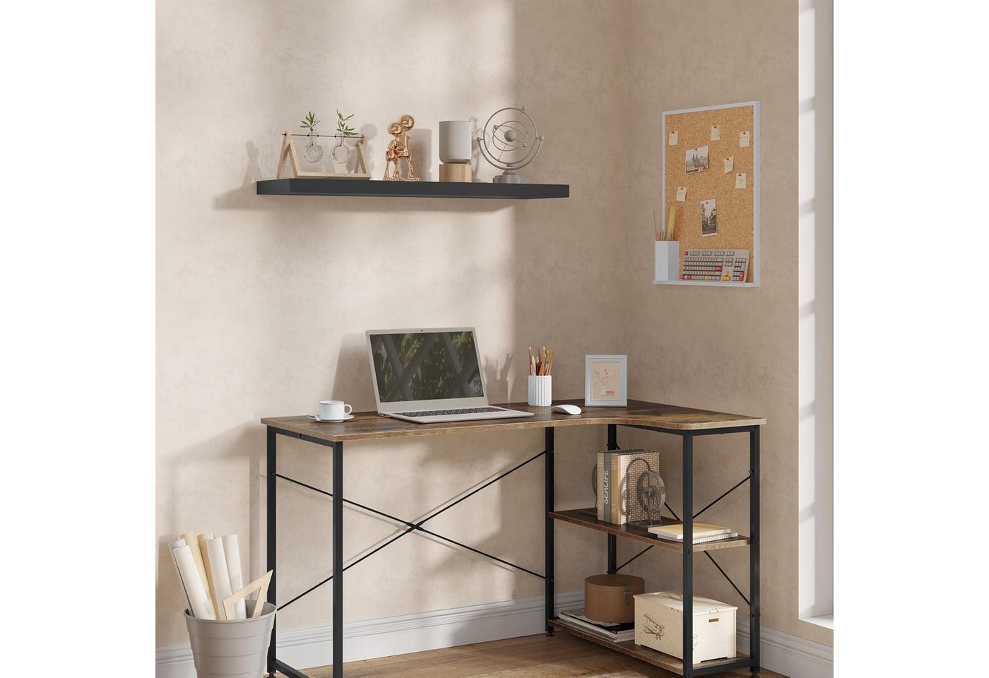 Woltu 1x Wandregal, Schweberegal Mdf Schweberegal, Freischwebendes Regal, Für Büro Wohnzimmer Schlafzimmer Küche, 25x22.9x3.8 Cm, Dunkelgrau Bild 4