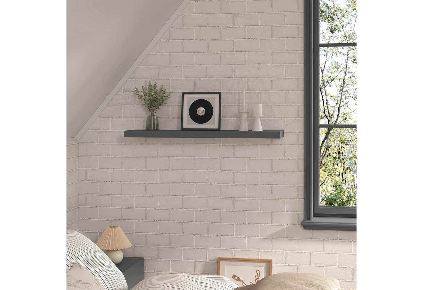 Woltu 1x Wandregal, Schweberegal Mdf Schweberegal, Freischwebendes Regal, Für Büro Wohnzimmer Schlafzimmer Küche, 25x22.9x3.8 Cm, Dunkelgrau Bild 5