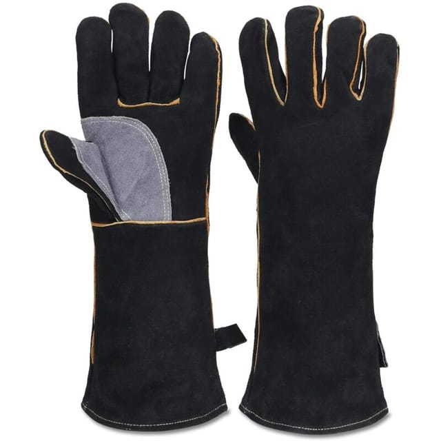 Extrem feuer- und hitzebeständige Handschuhe aus Leder mit Kevlar-Nähten, perfekt für Kamine, Öfen, Backöfen und Grills.