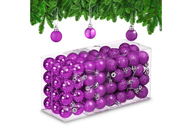 Relaxdays Weihnachtskugeln Im 96er Set, Glitzernde, Matte & Glänzende Baumkugeln, Weihnachtsbaumdeko, Kunststoff, Pink