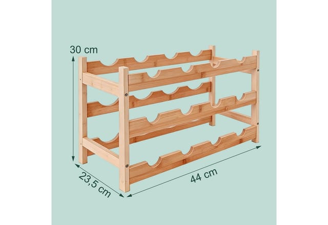 Relaxdays Weinregal, 12 Flaschen, Bambus, HBT 30 x 45 x 23,5 cm, Weinhalter für Rot- & Weißwein, Flaschenregal, natur