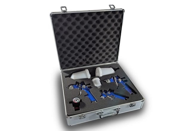 3er Set hvlp Lackierpistolen Druckluftpistole Spritzpistole Lack Farbe Druckminderer Spraypistole Farbsprühpistole - Bituxx