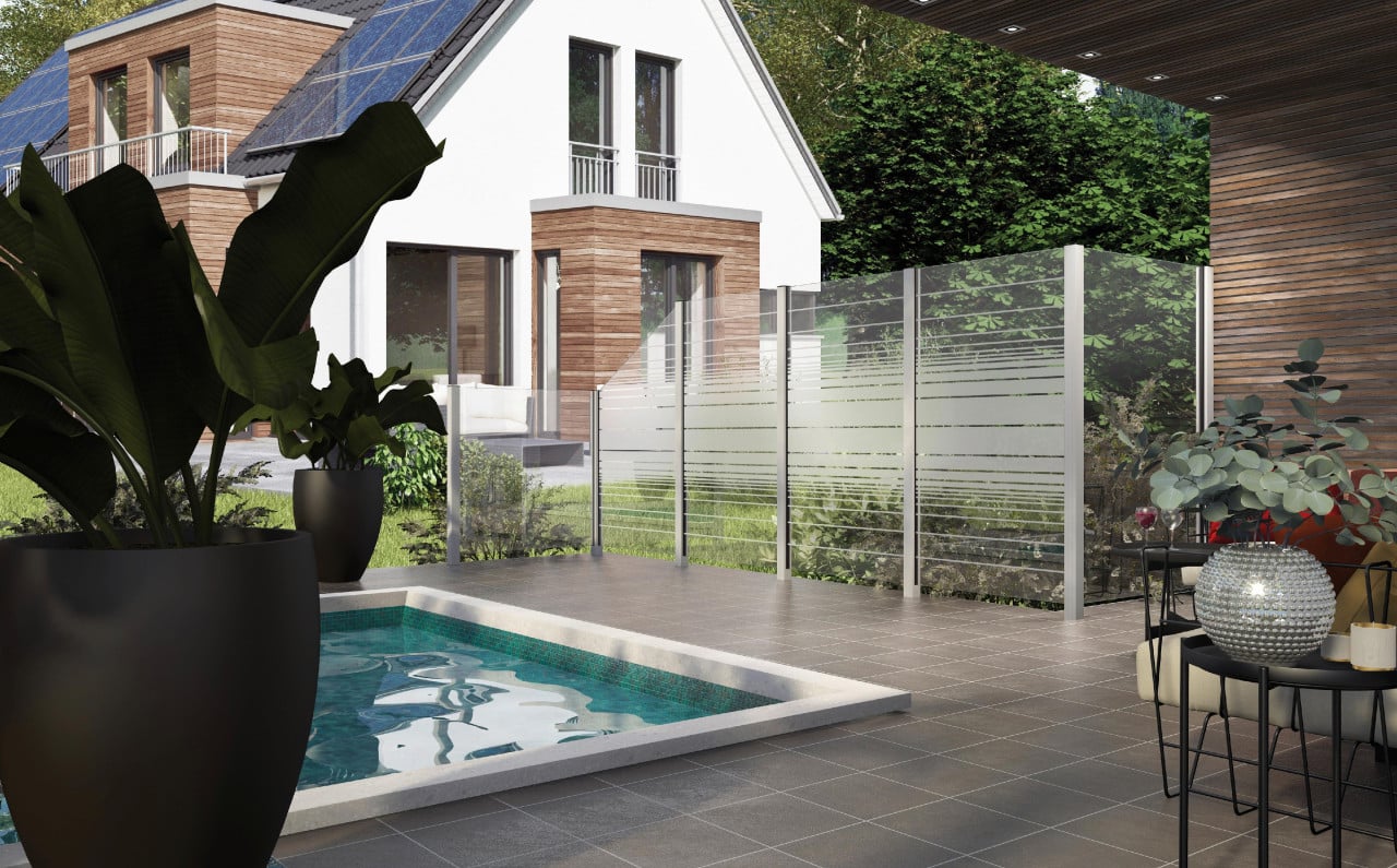 Ambiente Glaszaun Dekor 83 schräg 103 x 180/120 cm gehärtetes 8 mm Glas