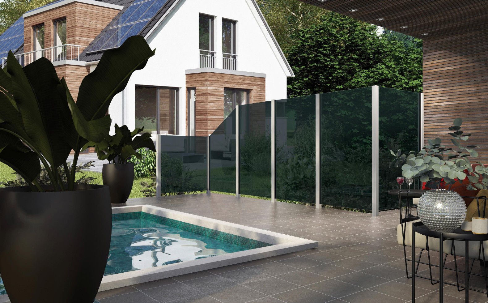 Ambiente Glaszaun Dekor 44/03 schräg 103 x 120/180 cm gehärtetes 8 mm Glas