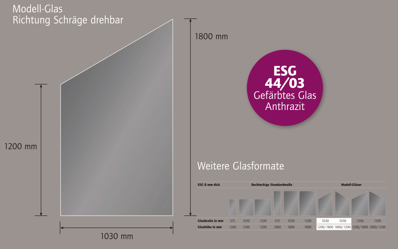 Ambiente Glaszaun Dekor 44/03 schräg 103 x 120/180 cm gehärtetes 8 mm Glas Bild 3