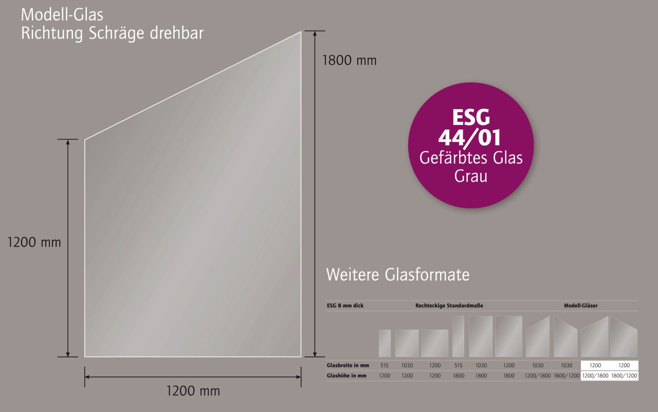 Ambiente Glaszaun schräg B: 120 x H: L 120/R 180 cm, gehärtetes 8 mm Glas