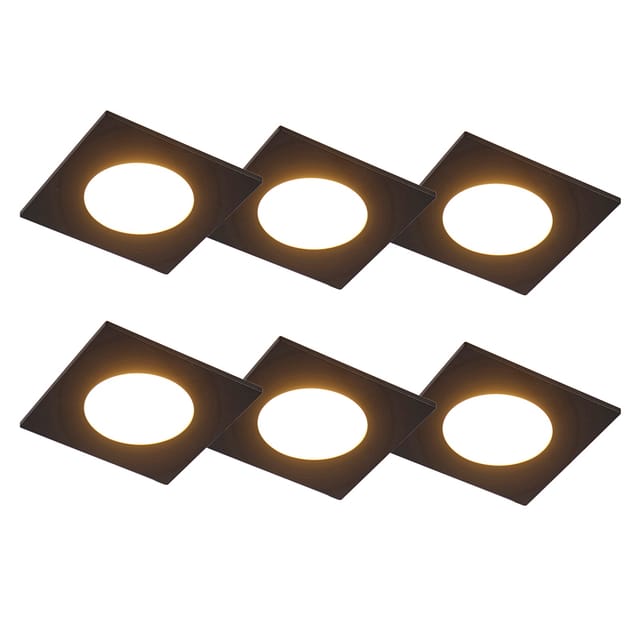Qazqa - 6er Set Einbaustrahler schwarz inkl. led 3-Stufen dimmbar IP65 - Simply