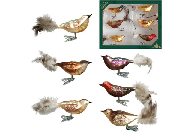 Krebs Glas Lauscha Weihnachtsornamente Waldvögel 6-tlg. 6cm