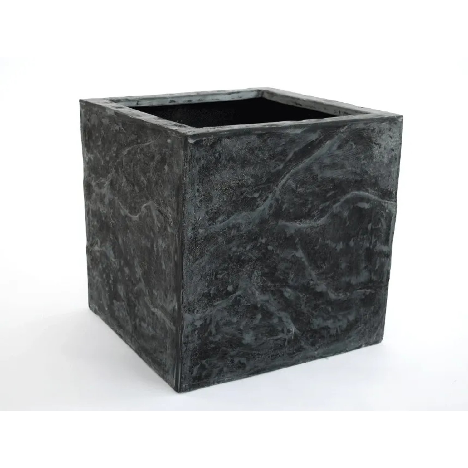 Elegant Einrichten Pflanzkübel Fiberglas Stein-Optik Quadratisch 40x40x40cm Anthrazit-Grau