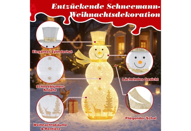 Costway LED Schneemann Beleuchtet Große mit Hut & Schal 141 cm
