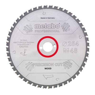 Sägeblatt Metabo precision cut wood professional 254x30, Z60 wz 5Grad neg.