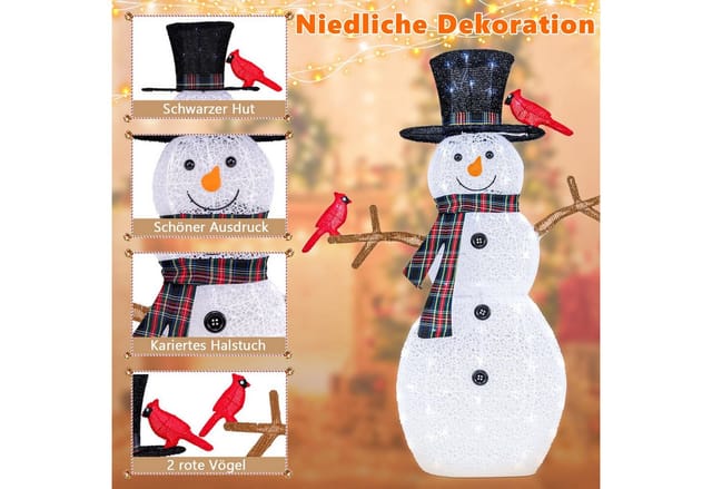 Costway Led Schneemann Deko Weihnachtsfigur Weihnachtsbeleuchtung
