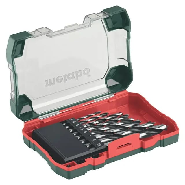 Metabo - Holzbohrersatz Ähnlich DIN7487 8tlg. Inhalt:3/4/5/5,5/6/7/8/10mm cv gehärtet m.Zentrierspitze Kunststoffkassette Brutto-G.0,228kg