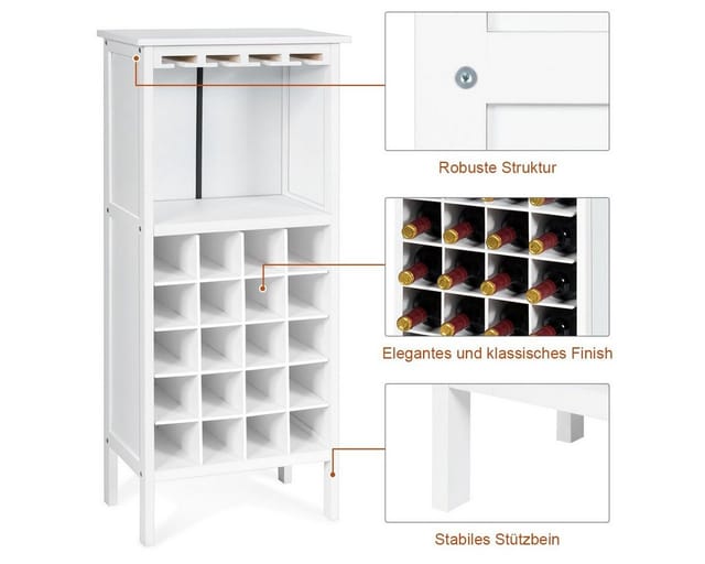 Costway Weinschrank Weinregal mit Glashalter Weiß 42 x 24.5 x 96 cm