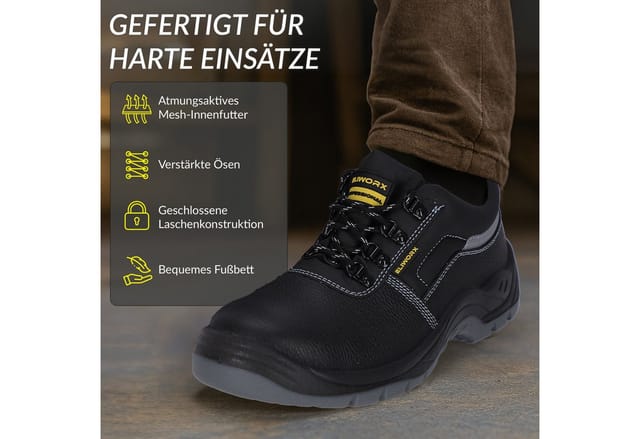 Eliworx Sicherheitsschuhe S3 SR Terra Low mit Stahlkappe Herren Gr. 41 Schwarz