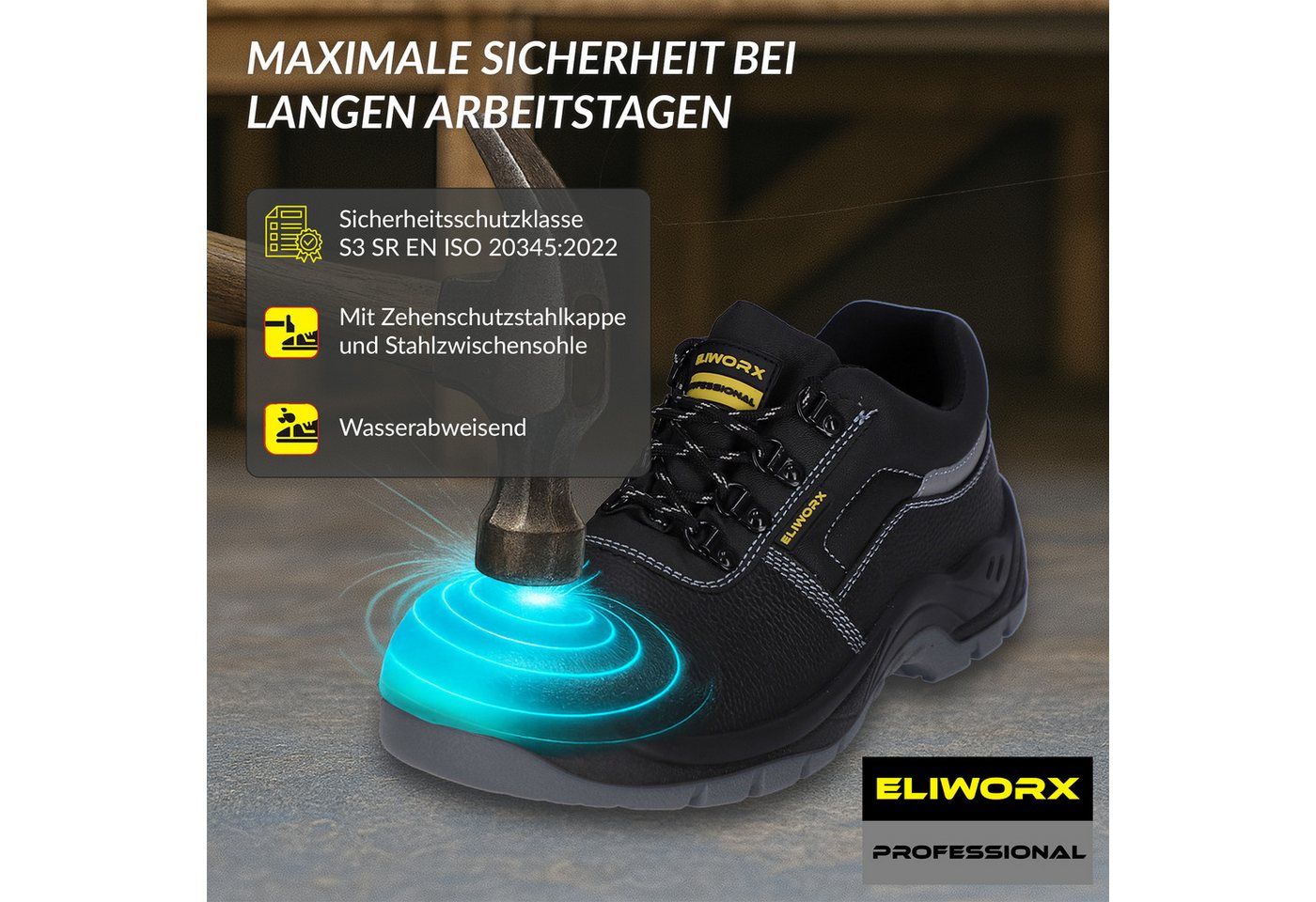 Eliworx Sicherheitsschuhe S3 SR Terra Low mit Stahlkappe Herren Gr. 45 Schwarz Bild 4