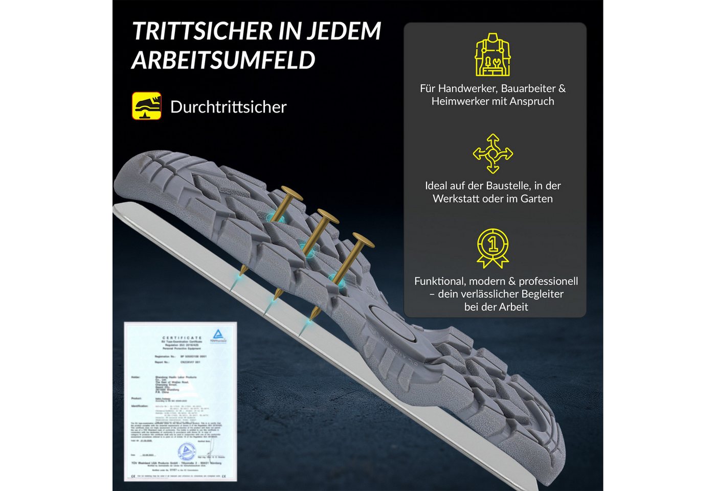 Eliworx Sicherheitsschuhe S3 SR Terra Low mit Stahlkappe Herren Gr. 47 Schwarz Bild 2