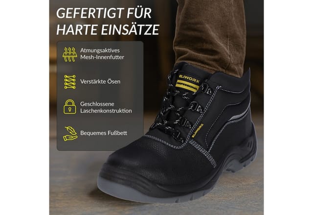 Eliworx Sicherheitsschuhe S3 SR Terra High mit Stahlkappe Herren Gr. 48 Schwarz