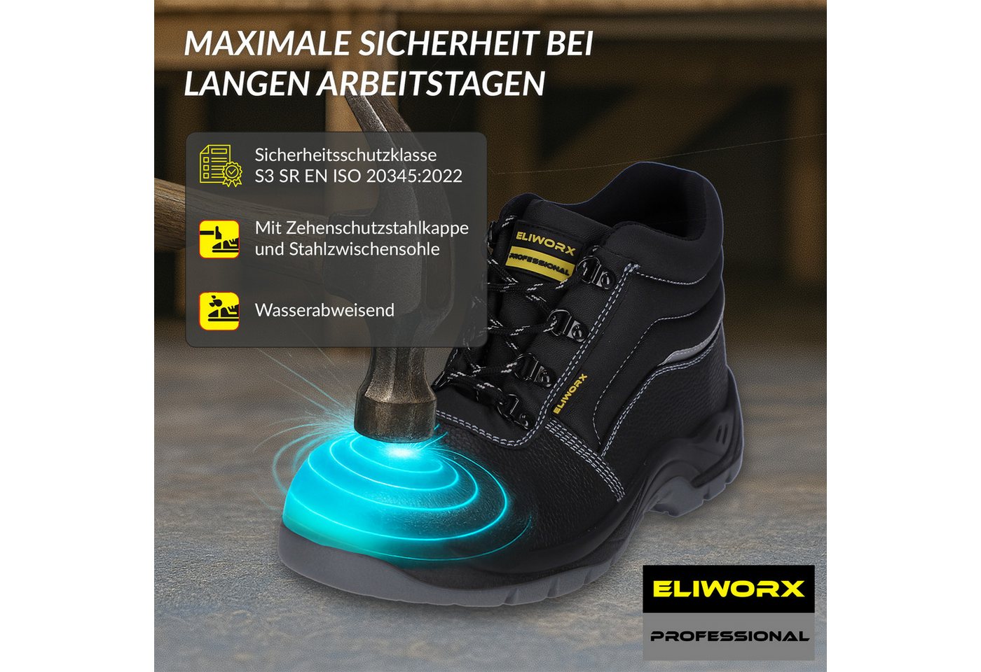 Eliworx Sicherheitsschuhe S3 SR Terra High mit Stahlkappe Herren Gr. 43 Schwarz Bild 5