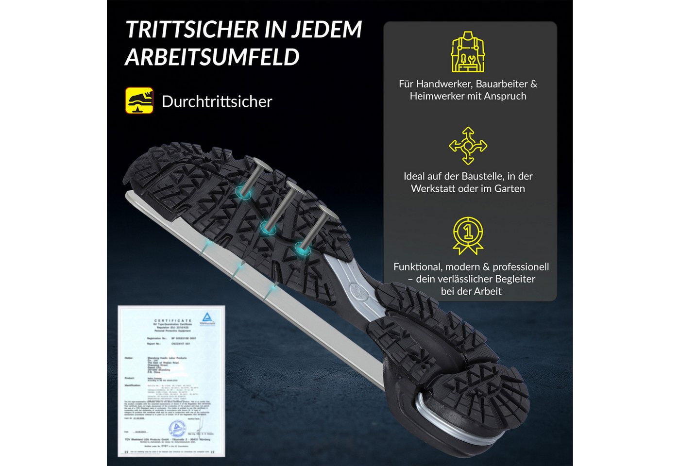 Eliworx Sicherheitsschuhe S1 PL Onyx Pro Herren Gr. 45 Schwarz Bild 2