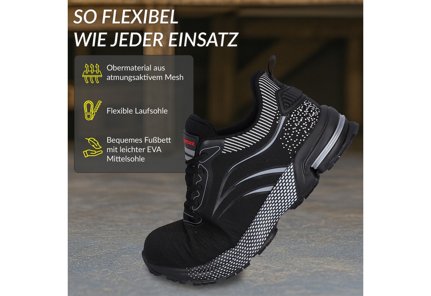 Eliworx Sicherheitsschuhe S1 PL Onyx Pro Herren Gr. 45 Schwarz Bild 5