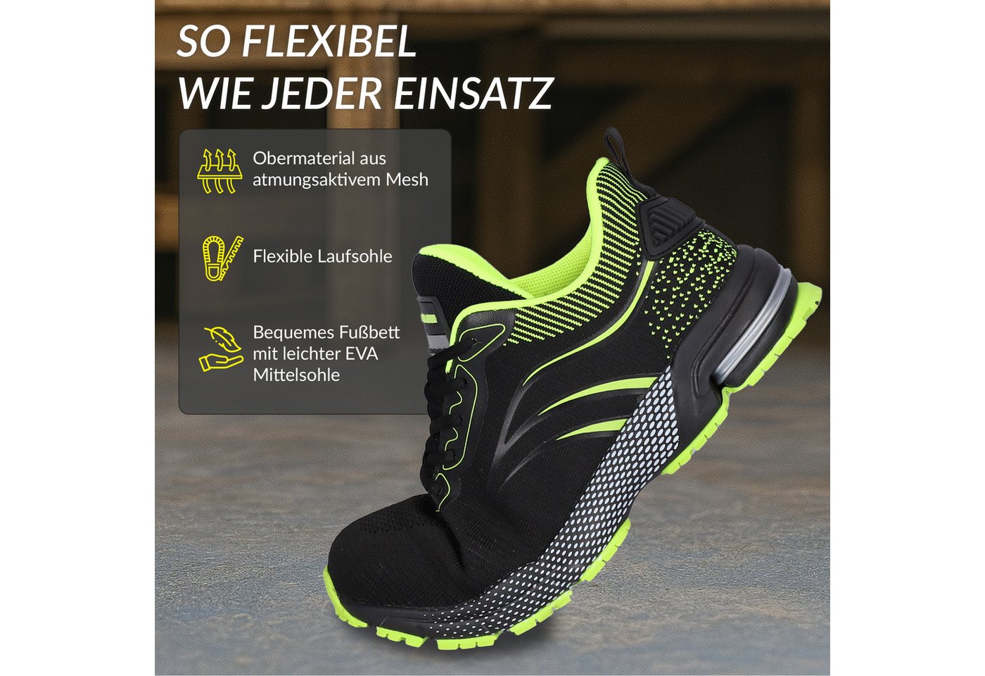 Eliworx Sicherheitsschuhe S1 PL Onyx Pro Herren Gr. 41 Schwarz-Gelb