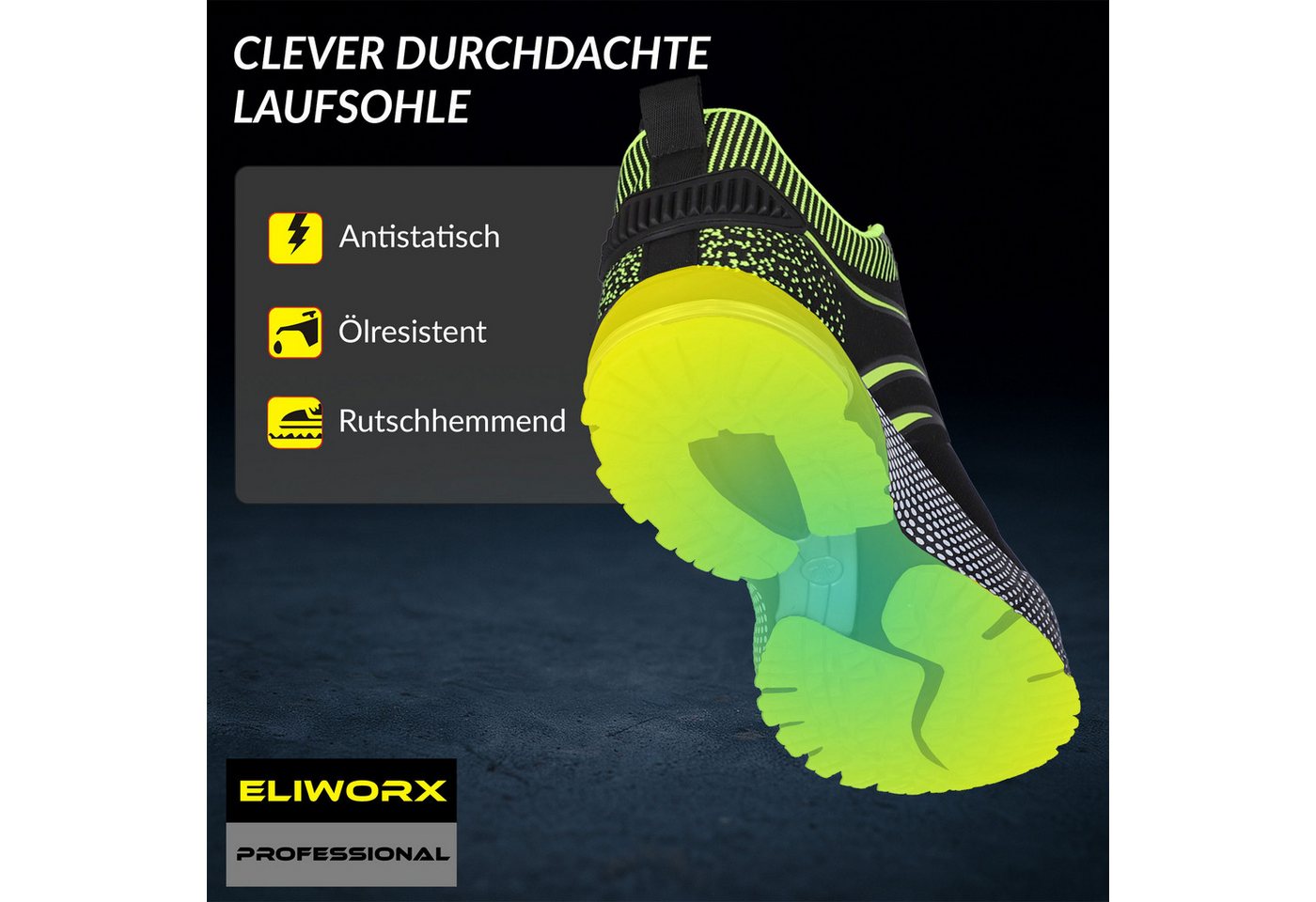 Eliworx Sicherheitsschuhe S1 PL Onyx Pro Herren Gr. 41 Schwarz-Gelb Bild 5