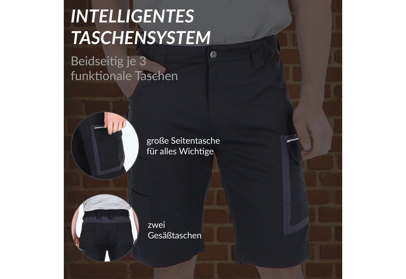 Eliworx Shorts Workwear mit Stifttasche Gr. 44 Anthrazit-Schwarz Bild 5