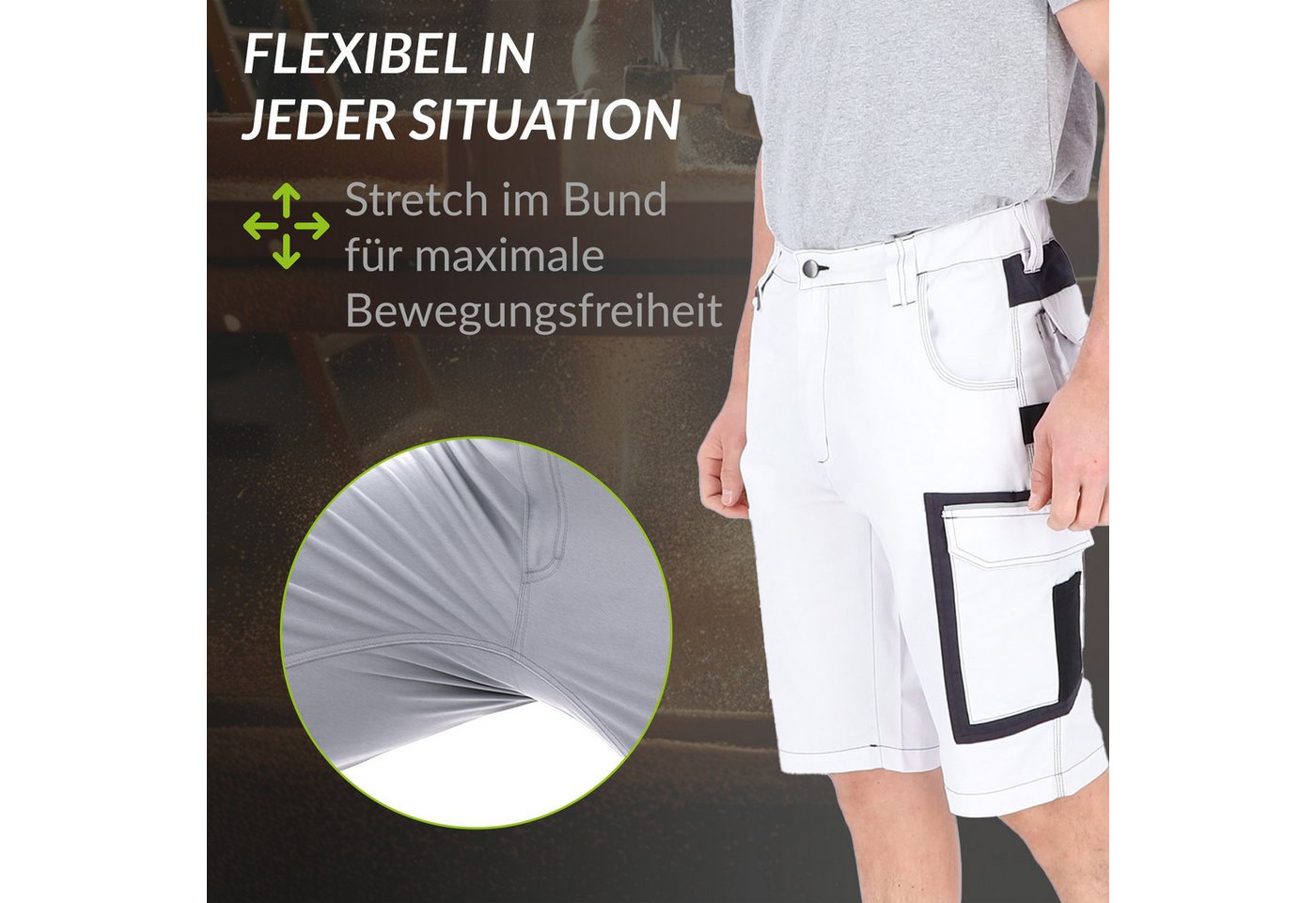 Eliworx Shorts Workwear mit Stifttasche Gr. 44 Weiß Bild 2