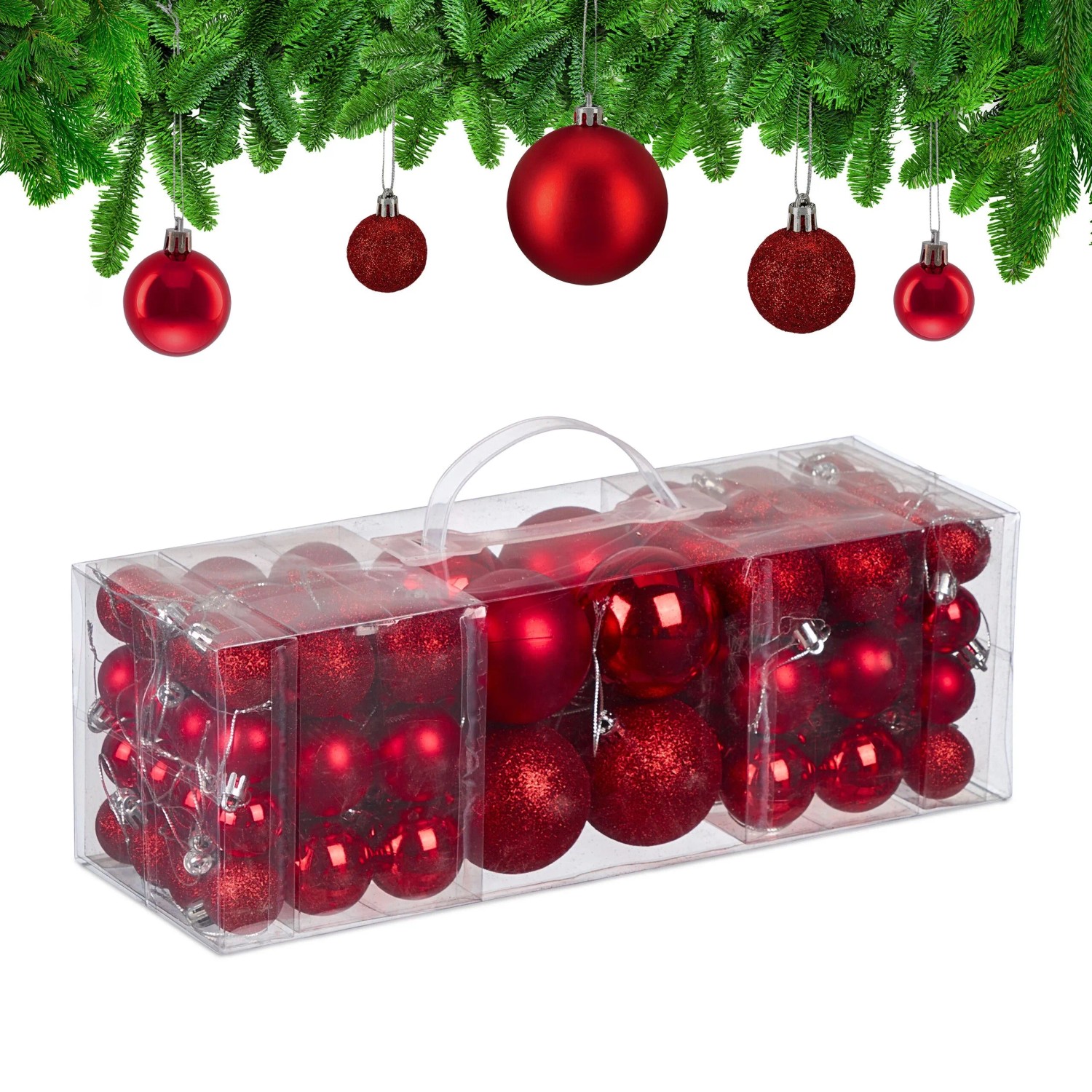 Relaxdays Weihnachtskugeln 76er Set Kunststoff Rot Bruchsicher 330 g