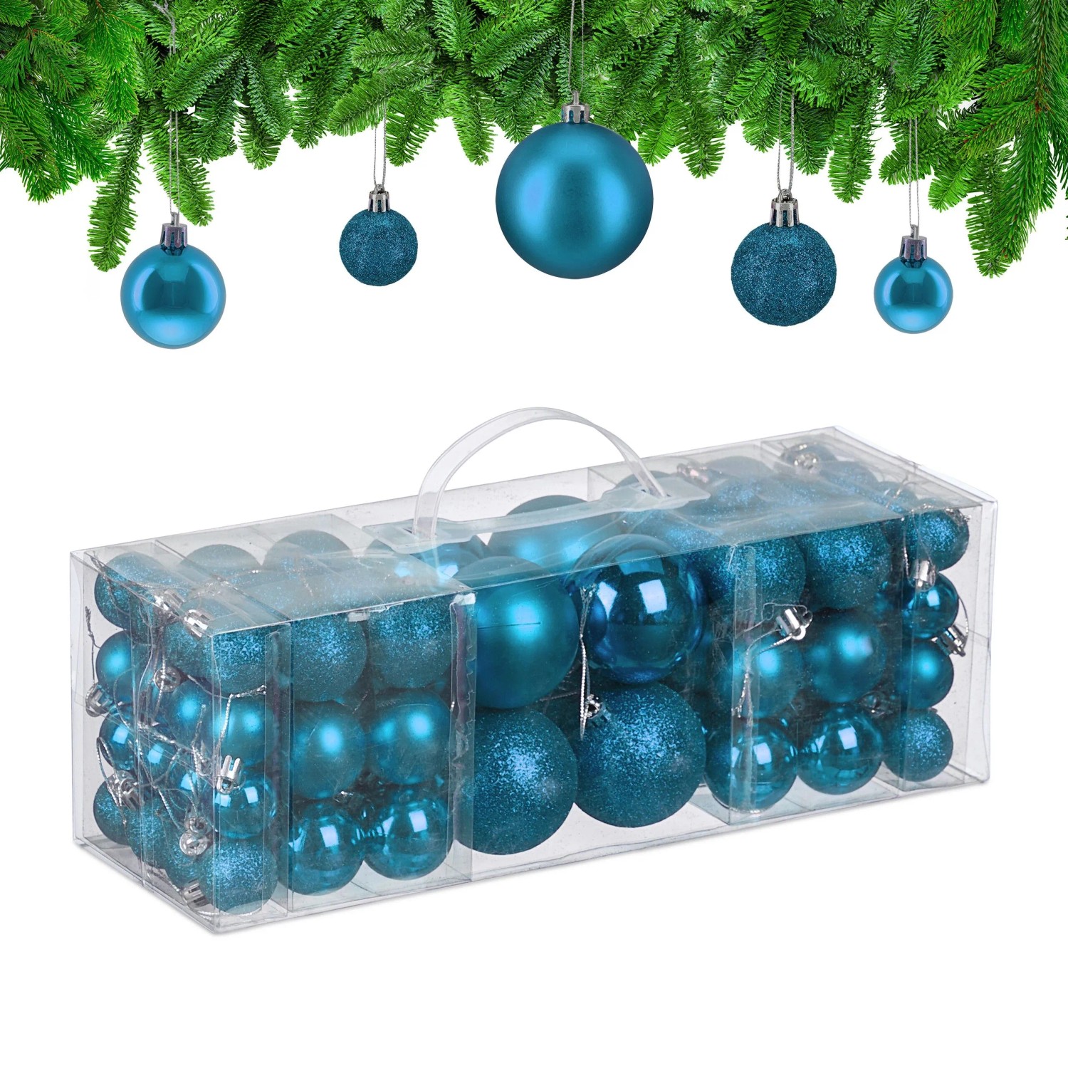 Relaxdays Weihnachtskugeln 76er Set Kunststoff Petrol Bruchsicher 330 g