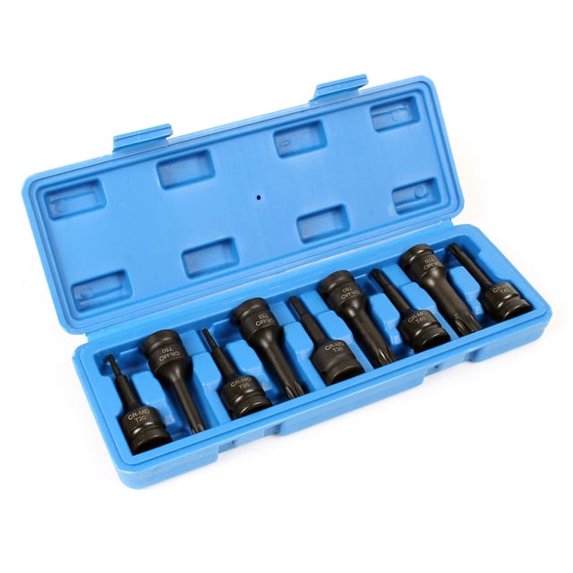 9tlg Schlagschrauber-Nüsse 12,5mm (1/2') Antrieb Vielzahn Innensechsrund T20–T70 75mm lang - Xpotool