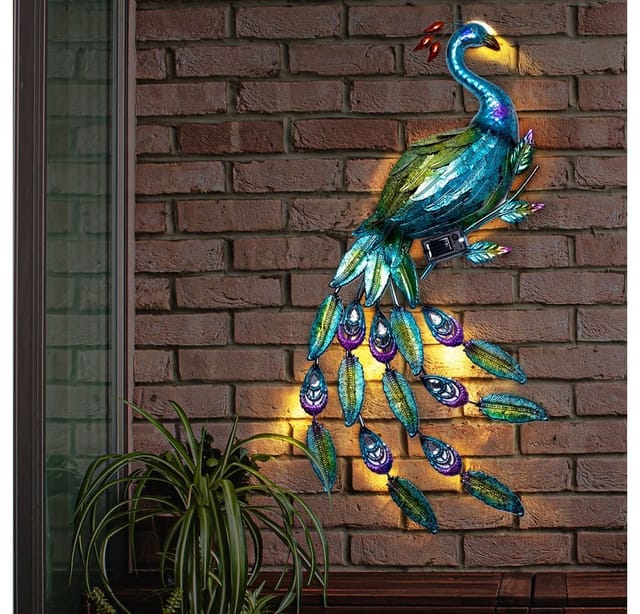 LED Solar Wandlicht Pfau