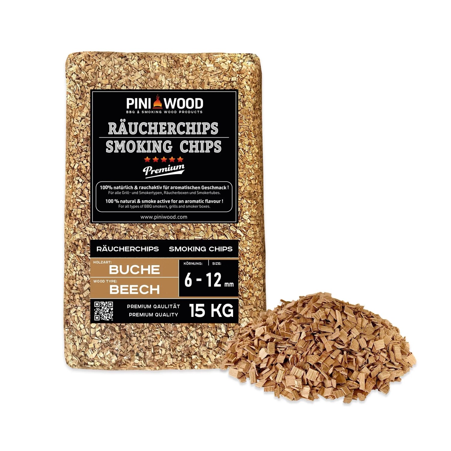 PINI Räucherchips 15 kg Buche 6-12 mm Smoking Chips Räucherspäne