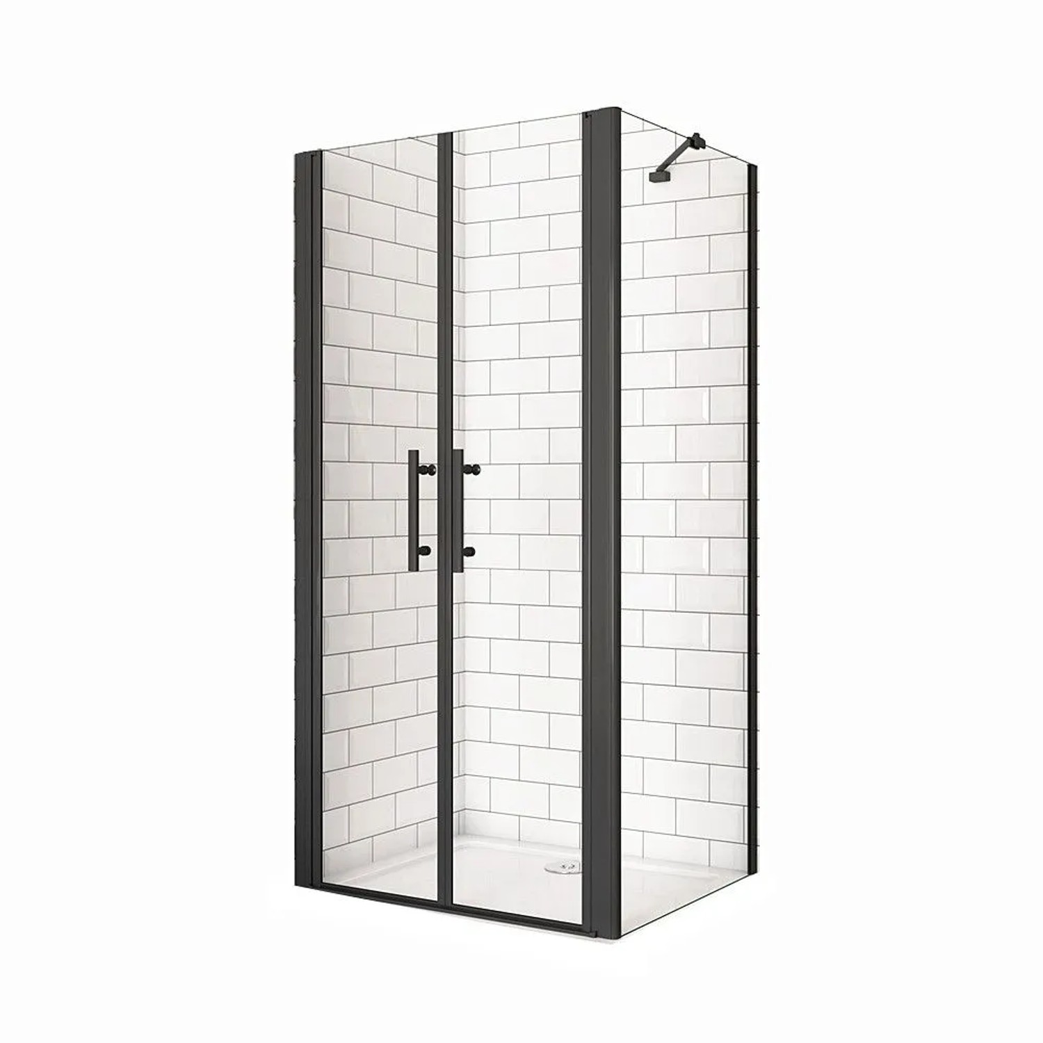 Duschparadies Duschkabine 95 x 80cm Pendeltür Mit Seitenwand 6mm ESG Nano Glas Schwingtür Doppeltür H195cm Eckdusche Schwarzrahmen