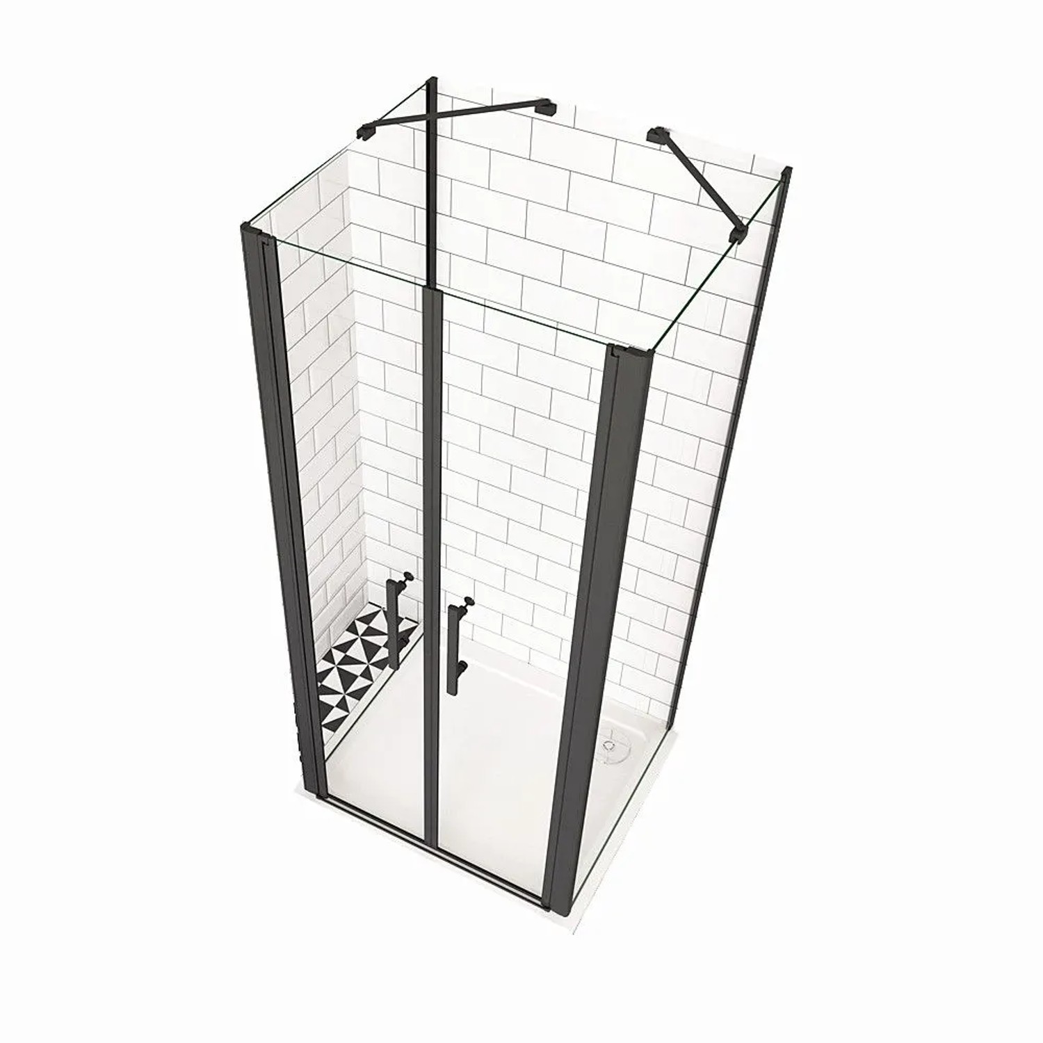Duschparadies Duschkabine U-form 80 x 80 x 80cm Duschtür Pendeltür Doppeltür 6mm ESG Nano Glas H195cm Eckdusche Schwarzrahmen