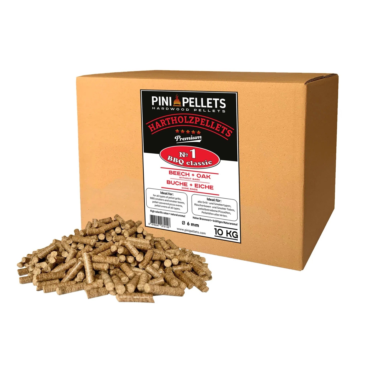 PINI Grillpellets 10 Kg BBQ Klassik №1 zum Grillen Räuchern Smoken