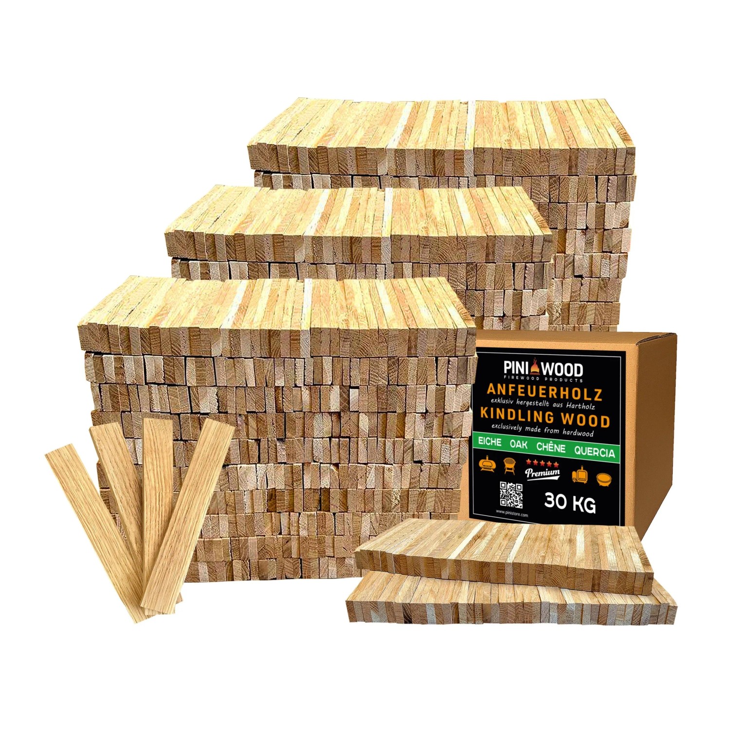 PINI Brennholz Anzünder aus Eichenholz 30 kg Anmachholz für Kamin Grill Lagerfeuer Feuerschale