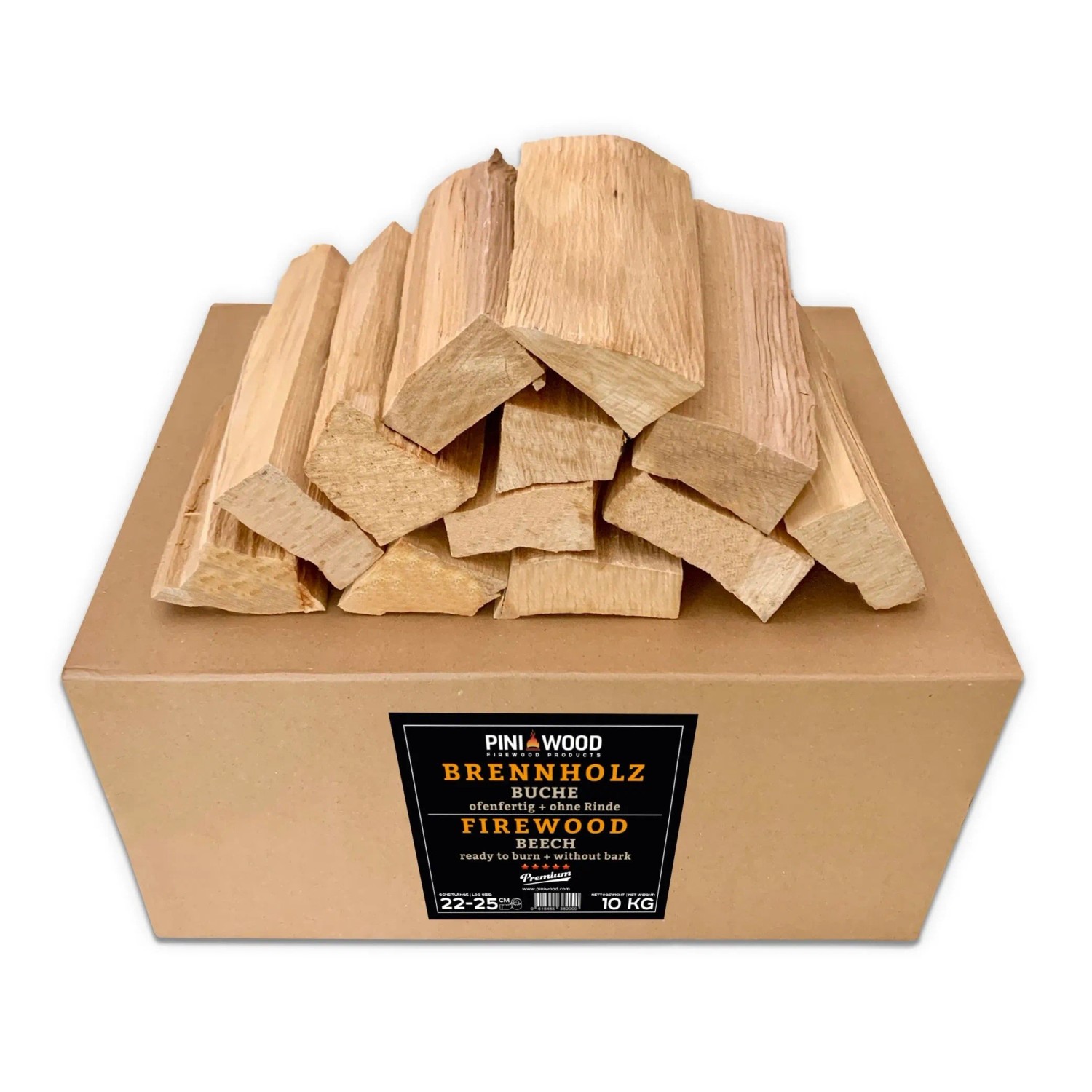 PINI Grillholz 10 Kg OHNE RINDE Buche Brennholz ca. 25 cm für Pizzaofen Grill Smoker Kamin Feuerschale