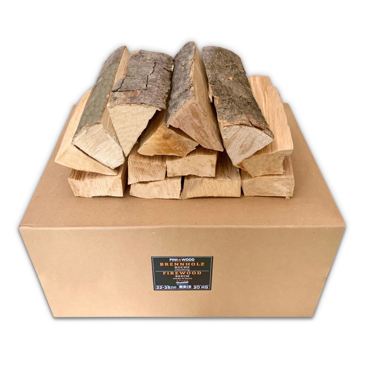 PINI Brennholz 20 Kg Ofenfertig Buche ca. 25 cm für Kamin Grill Feuerschale Pizzaofen Smoker