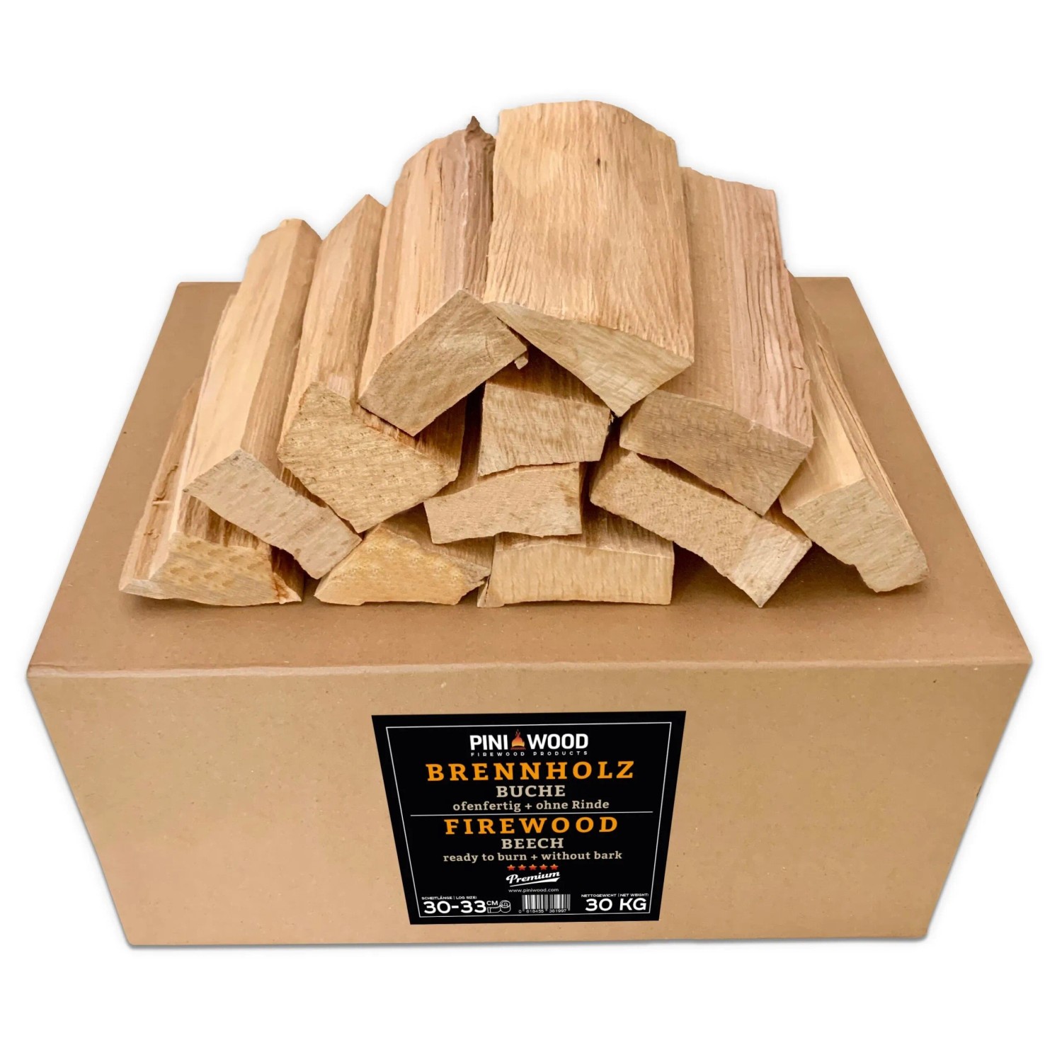 PINI Grillholz 30 Kg OHNE RINDE Buche Brennholz 30-33 cm für Pizzaofen Grill Smoker Kamin Feuerschale
