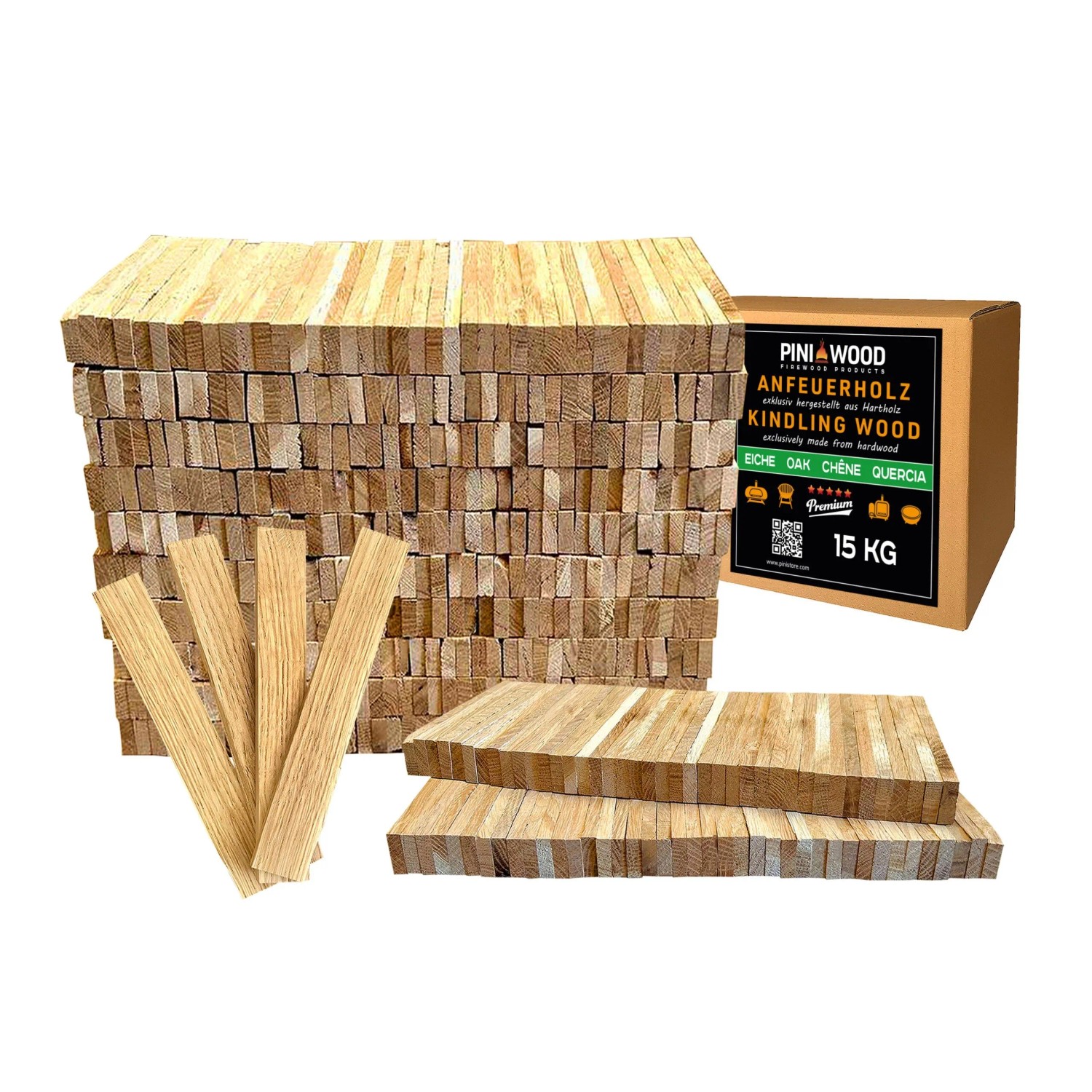 PINI Brennholz Anzünder aus Eichenholz 15 kg Anmachholz für Kamin Grill Lagerfeuer Feuerschale