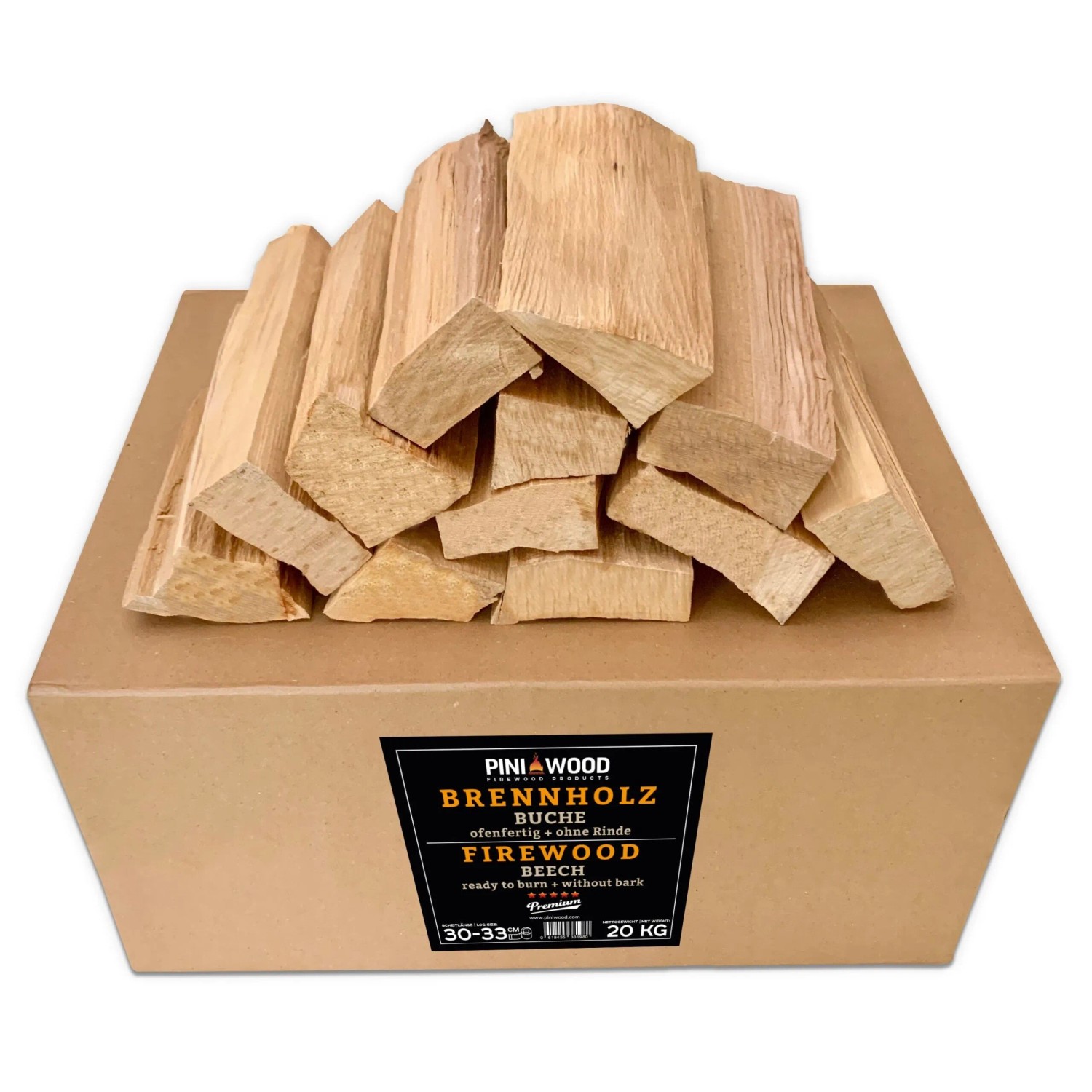 PINI Grillholz 20 Kg OHNE RINDE Buche Brennholz 30-33 cm für Pizzaofen Grill Smoker Kamin Feuerschale