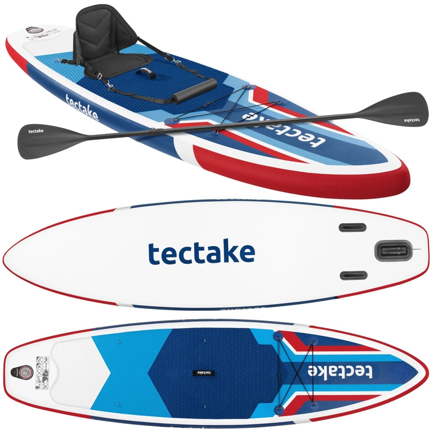 Tectake Stand Up Paddle Board Poseidon Aus Drop Stitch Material Aufblasbar Stabil Leicht und Rutschfest Ohne Kamerahalterung 320 x 84 x 39 5 cm Rot