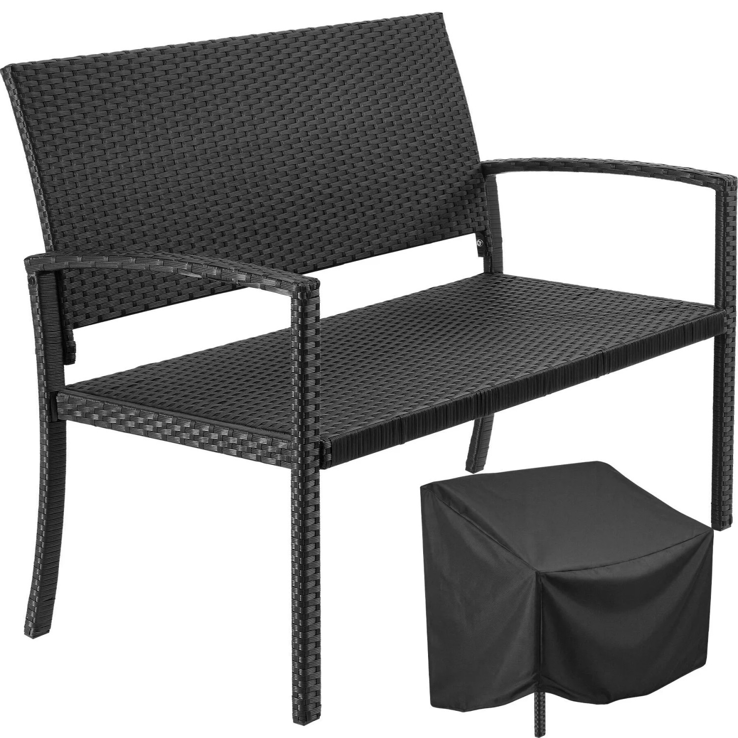 Tectake Rattan Gartenbank Murat 2 Sitzer Wetterfest 64 5 x 125 x 90 cm Schwarz