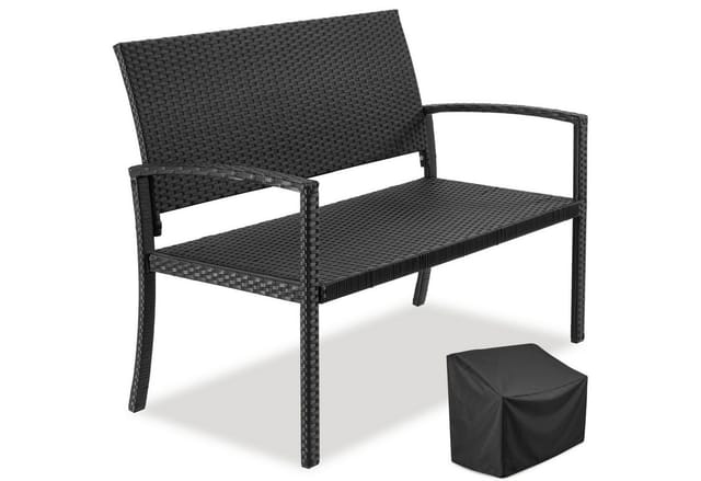 Tectake Rattan Gartenbank Murat 2 Sitzer Wetterfest 64 5 x 125 x 90 cm Schwarz