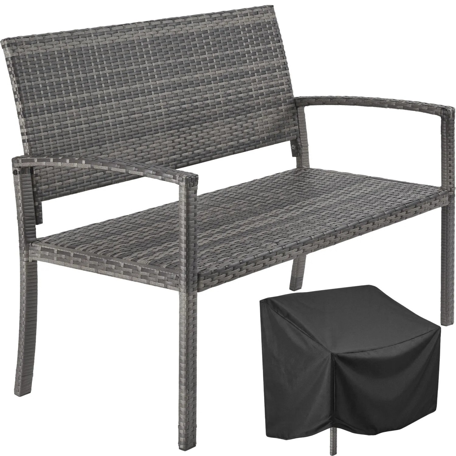 Tectake Rattan Gartenbank Murat 2 Sitzer Wetterfest 64 5 x 125 x 90 cm Grau