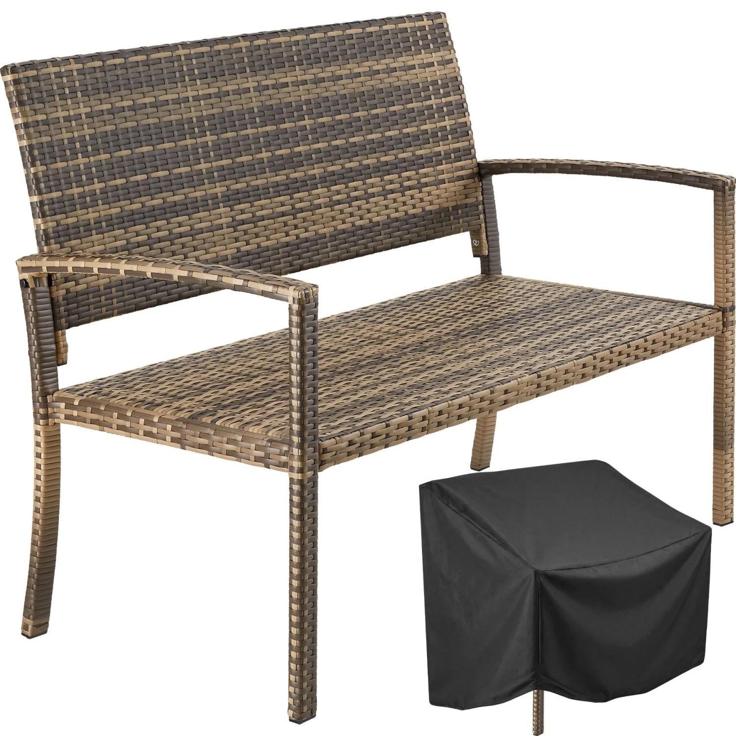 Tectake Rattan Gartenbank Murat 2 Sitzer Wetterfest 64 5 x 125 x 90 cm Natur