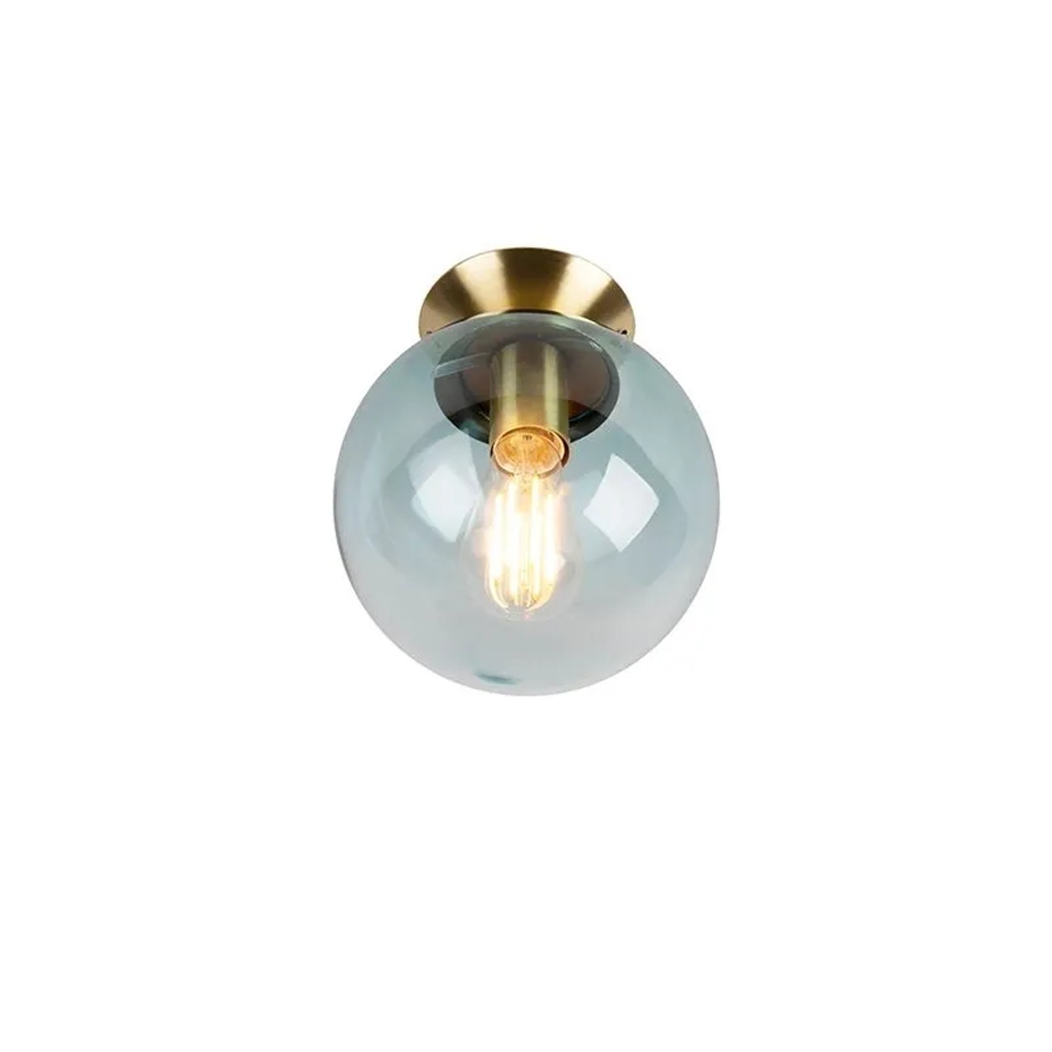 QAZQA Art Deco Deckenleuchte Messing mit Blauem Glas Pallon